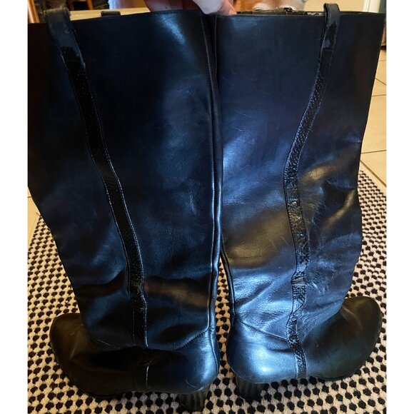 Vintage LOFT black slouchy BOHO boots with snakeskin trim SZ 8 Women's 3 in heel - Picture 5 of 13